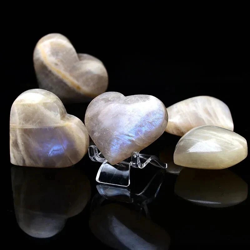 Natural Blue Moonstone Heart Palm Stone Specimens Power Rocks For
