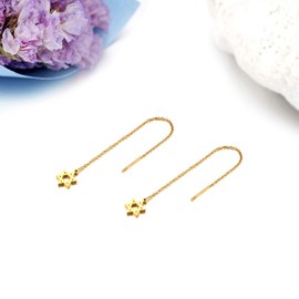 JewelryWe Jewellery Pull Through Earrings Stainless Steel Cross Star of David Long Chain Threader Ear Line Earrings for Women Girls Silver Gold Rose Gold, Stainless Steel