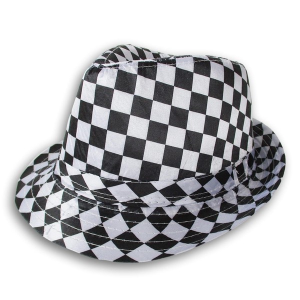 Classic Style Patterned Fedora Trilby (Black and White Checkered)