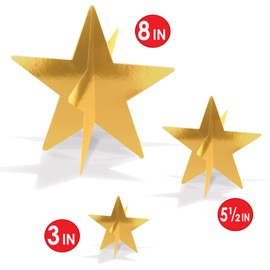 Beistle, 9 Piece 3-D Foil Star Centerpieces, 3" - 8" (Gold)
