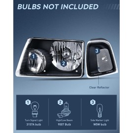 Nilight Headlight Assembly for 2001 2002 2003 2004 2005 2006 2007 2008 2009 2010 2011 Ford Ranger Replacement Headlamp Black Housing Clear Reflector