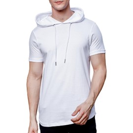 Klizzer Luxury Hoodie for Men - 100% Cotton Short Sleeve Hooded T-Shirts - Lightweight Cool Muscle Tees Pullover, White - Large