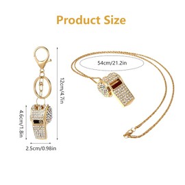 TOEECY Whistle 2 Piece Whistle with Keyring and Necklace Set Referee Whistle Metal Whistle Rhinestone Whistle Loud Emergency Accessories for Referee Trainer Teacher (Gold)