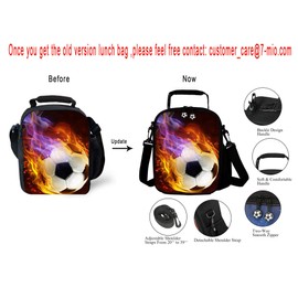 7-Mi Portable Kids Lunch Box Bag, Reusable Insulated Lunch Tote for Kids Boys Girls Washable Crossbody Lunch Container Food Carrier, Football