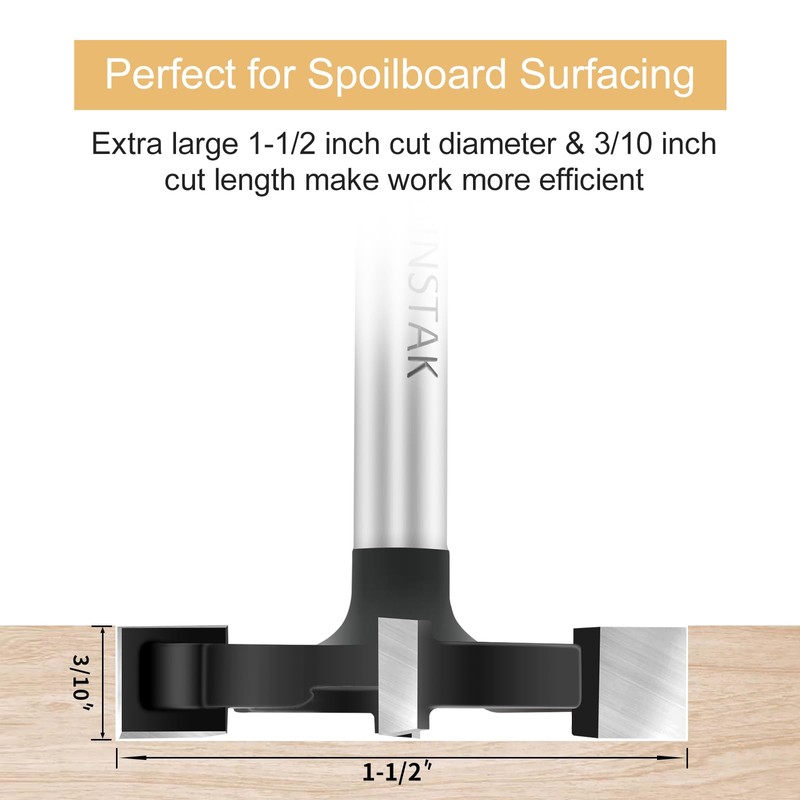 BINSTAK CNC Spoilboard Surfacing Router Bit 1/4 Inch Shank, Extra