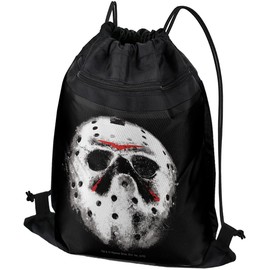 LOGOVISION Friday The 13Th Jason Mask Drawstring Backpack Sports Bag Sackpack 17" x 13", Perfect for Gym, Yoga or Practice