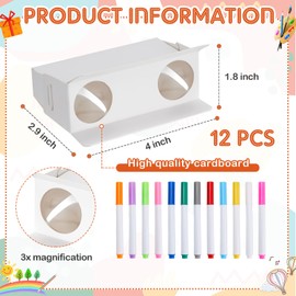 Shappy 12 Pieces Cardboard Folding Binoculars with Coloring Markers Paintable Make Your Own Paper Binocular 3X Magnification DIY Art Craft Toys for Boys Girls Birthday Party Supplies Class Activity