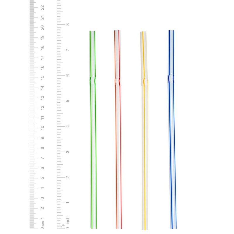 [200 Pack] Flexible Disposable Plastic Drinking Straws - 7.75"High -