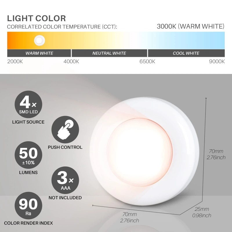 Star-spangled Push Tap Light, 2.8” Mini Night Touch Led Puck