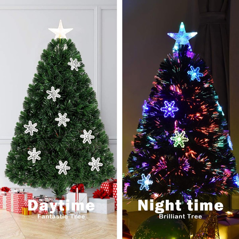GOFLAME 4FT Pre-Lit Optical Fiber Christmas Artificial Tree with Multicolor