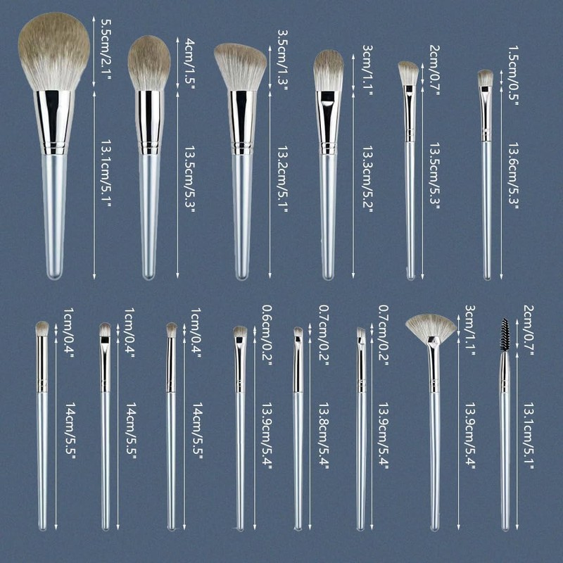 XFSRG 14-Piece Professional Make-Up Brush Set, Silver Cosmetic Brushes, Makeup