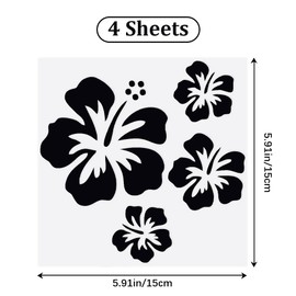 GORGECRAFT 4 Sheets Hibiscus Flower Car Stickers Black Hawaiian Stickers and Decals Waterproof Vinyl Automotive Exterior Decoration for Truck Motorcycle Doors Wall Laptop