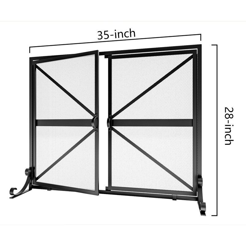 Fire Beauty Fireplace Screen with Doors, 2-Pannel Handcrafted Solid Wrought