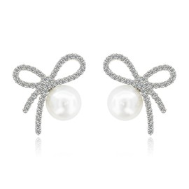 Pearl Bow Earrings for Women Dainty Dangle Rhinestone Studs Trendy Jewelry Gifts 2025
