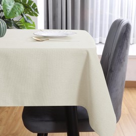 WAITER TREE Faux Linen Tablecloth Rectangle Washable Wrinkle and Water Resistant Table Cloth Cover for Kitchen Dining Tabletop Decoration (Beige, 140 x 240cm)