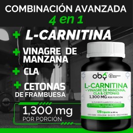 Quemador Grasa Con L Carnitina, Vinagre Manzana, Oby 120 Cap Vitaminas Hombre y Mujer - Suplemento Alimenticio                                        