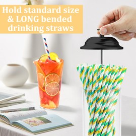 Mevtok 13.5 inch Straw Holder for Standard & Long Bended Size Drinking Straws, Acrylic Plastic Straw Dispenser with Lid, Black, Heavy Duty, 1 Piece