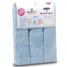 3 x Premium Quality Baby Muslin Squares 100% Cotton, 72 X 72 CM, Supersoft, Made in EU (Blue)