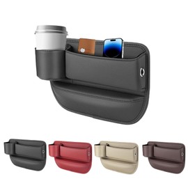 Black Leather Car Seat Gap Storage Box with Adjustable Cup Holder Gap Bag Perfect for Storing Glasses,Phones,Cards,Car Leather Cup Holder Gap Bag (Black, Driver Side)
