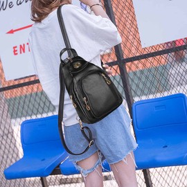 NICOLE&DORIS Fashion Women Backpack Small Leather Backpack Black Women Chest Bag Shoulder Bag Casual Ladies Fashion Daypack Black