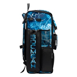 Boombah Superpack Bat Bag - Backpack Version (no wheels) - Holds 4 Bats - The Natural 3 Black/White/Columbia Blue
