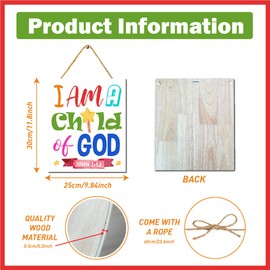 I Am A Child Of God John 1:12 Children Wall Hanging,Bible Verse Wooden Hanging Signs For Nursery Christian Kids Room Classroom Bedroom Sunday School Home Wall Decor