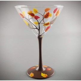 Fall Tree Martini Glass - Leaves, Autumn - Hand Painted - Cocktail Glasses