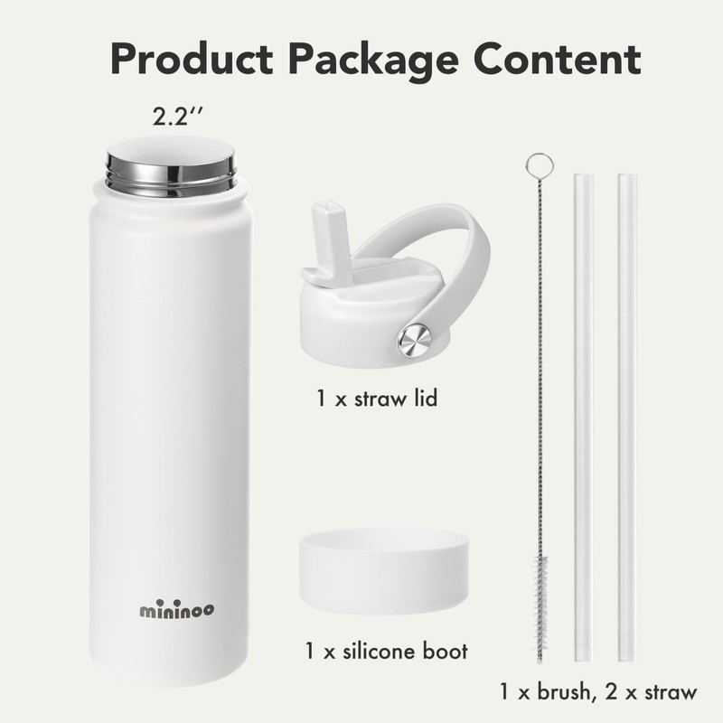 Insulated Stainless Steel Water Bottle with Straw, Ceramic-Lined, BPA-Free &
