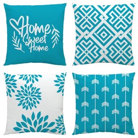 NIULAA Teal Cushion Covers 45 x 45 Set of 4 Velvet Quotes Cushion Cover 18x18 Modern Square Geometric Pillow Cases Home Decor Cushions for Sofa Bed Garden