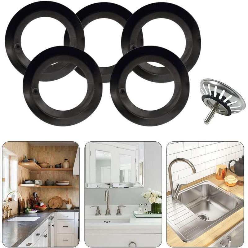 WQEDVN 5 PCS Sink Plug Seals, Black Rubber, 78-83mm, Universal