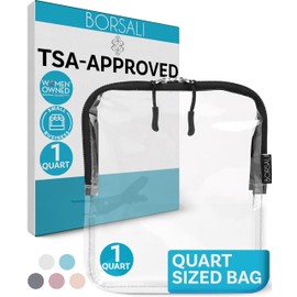 BORSALI TSA Approved Toiletry Bag - Clear Quart Size for 3-1-1 LIquids for Carry On Travel - Toiletries Organizer - Cosmetic Pouch with Zipper - Travel Accessories