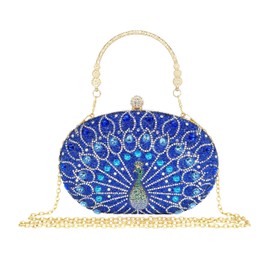 MAIRLOM Women's Evening Bags Sparkly Rhinestone Clutch Purses Luxury Diamond Peacock Handbag for Wedding Party Formal（Blue Peacock）