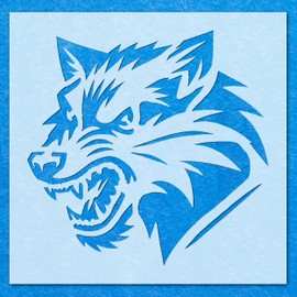 Angry Wolf Wild Stencil: Mylar Airbrush Wall Art Painting Crafts - 190 Micron-A3 Stencil - Design Size (263 x 257 mm)
