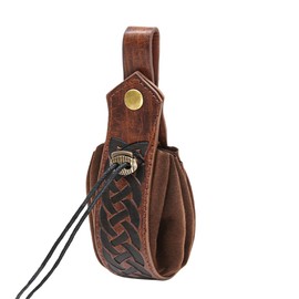 POFET Medieval Viking Bag Faux Leather Portable Drawstring Vintage Waist Bag (Brown), brown