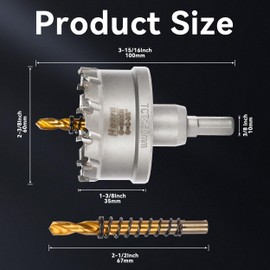 Henvo Hole Saw 2-3/8" (60mm) Heavy Duty Carbide with 2 Pilot Drill Bits - Metal Hole Cutter Cuts Stainless Steel, Iron, Copper, Brass, Plastic