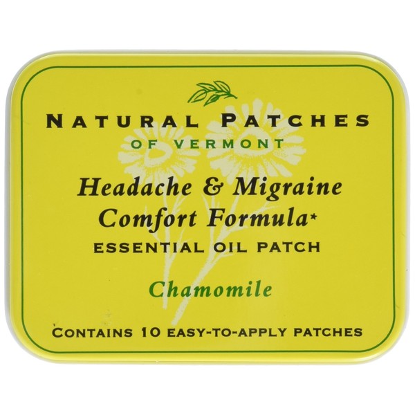 Natural Patches of Vermont Headache & Migraine Comfort Formula Essential Oil Body Patches, Chamomile, 10-Count Tin