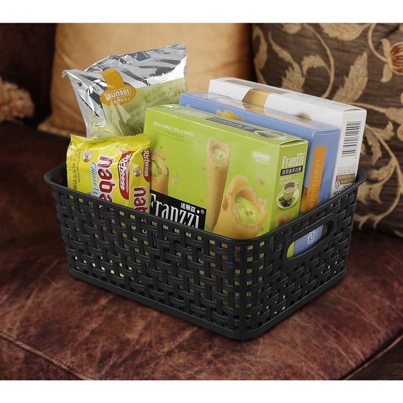 Xowine Set of 6 Weave Baskets, Plastic Storage Basket, Black