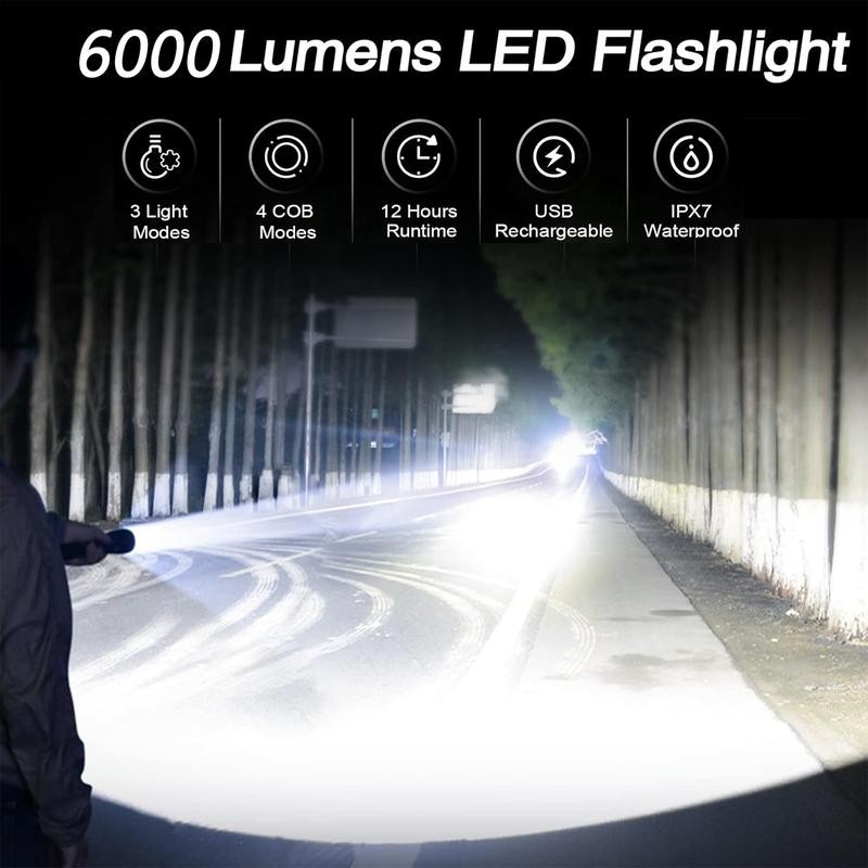 Strong Light Flashlight, 10 In 1 Multifunctional Safety Hammer 6000LM