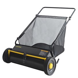 EAGWON Push Lawn Sweeper, 26-Inch Width, 7 Cu. Ft. Hopper Capacity, 4 Spinning Brushes, Adjustable Height, Durable Steel Frame with Rubber Wheels,Yellow&Black