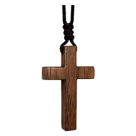 Wooden Cross Necklace for Men Women Children Kids – Natural Wooden Cross Pendant Necklace - Walnut Wood Small Cross Necklace