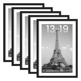 upsimples 13x19 Picture Frame Set of 5, Display Pictures 11x17 with Mat or 13x19 Without Mat, Wall Gallery Photo Frames, Black