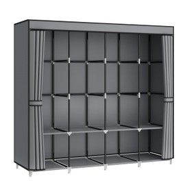 MOGELAFOO 67 Inch Large Capacity Portable Closet Wardrobe with Non-Woven Fabric Cover, 4 Hanging Rods, 8 Shelves - Grey Clothes Storage Organizer for Hanging Clothes