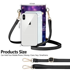 Touch Screen Phone Purse,Small Crossbody Bag for Women Girl,Lightweight Small Leather Bag Card Holder Phone Wallet with a Shoulder Strap-Purple Sparkfly