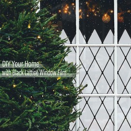 FEOMOS Window Privacy Film, Frosted Glass Window Film, Static Cling Window Tint for Home Décor & Anti UV, Black Lattice Sun Blocking Window Covering 23.6x236.2 inches