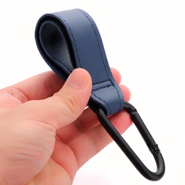 Pack of 2 Baby Universal Buggy Clips Carrier Pram Hooks, Leather Style Straps & Carabiner Clip, Hang Your Shopping Bags, Suits Every Stroller Pram Buggy- Heavy Duty Hook for Parents (Black)