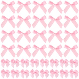Mxxipp 40pcs Mini Pink Ribbon Bows, Small Satin Ribbon Bow, Cute Soft Bowknot Sewing Accessories for Flowers Bakery Wrapping Christmas Wedding Birthday Party Decoration- 2 Styles