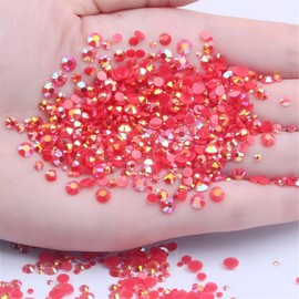 Flatback Rhinestones Round Gems for Nails Art and Crafts 4000Pcs SS6 2mm AB Crystals Glitter Stone DIY Bags Clothes Shoes (Red AB)