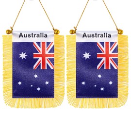 CANTENDO 2 Pack Australia Window Hanging Flag,Mini Australian Car Flag with Pole Tassel Suction Cup Rearview Mirror Decoration(3x5 Inch)