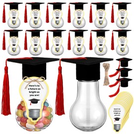 Simgoing 12 Sets Graduation Cap Candy Jars Bulk 2025 Graduation Party Favors Plastic Light Bulbs Gift Boxes for Class College Middle High School Souvenir Supplies