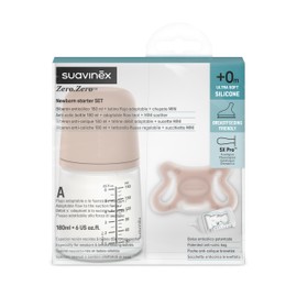 Suavinex Zero Zero Newborn Starter Set Small Anti Colic Baby Bottle + Pacifier, No 1 Spanish Baby Bottle Brand, Minimizes Bottle Rejection & Nipple Confusion, Adaptable Flow - Medium